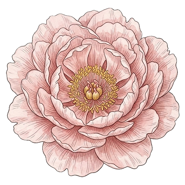Peony flower for a romance, happiness, beauty, good fortune, and abundance. DigiBouquet